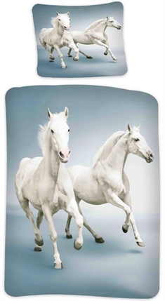 Sengetøj med heste -140x200 cm - Heste sengeæt - 2 i 1 design - 100% bomuld